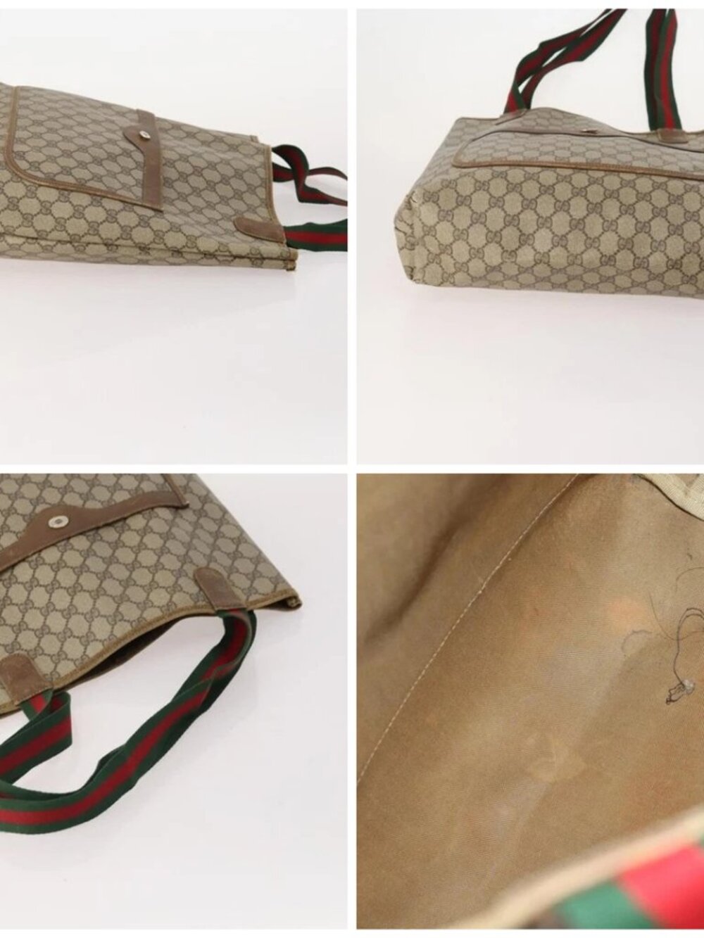 GUCCI GG Supreme Web Sherry Line Tote Bag PVC 4 Set Beige Brown Auth 178835 - Picture 15 of 15